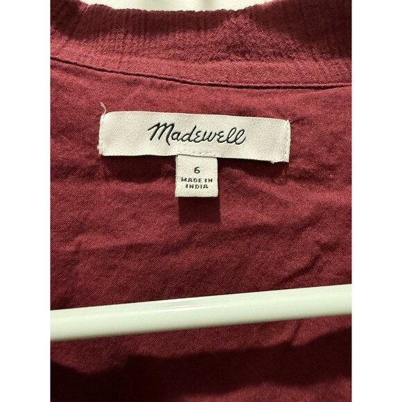 Madewell Women's Crinkle Cotton Midi Button-Front Cabernet Red Dress 6 Small - Picture 5 of 7